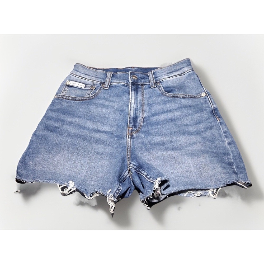 Calvin Klein 90s Style High Rise Button Fly Raw Hem Denim Jean Shorts Sz 27